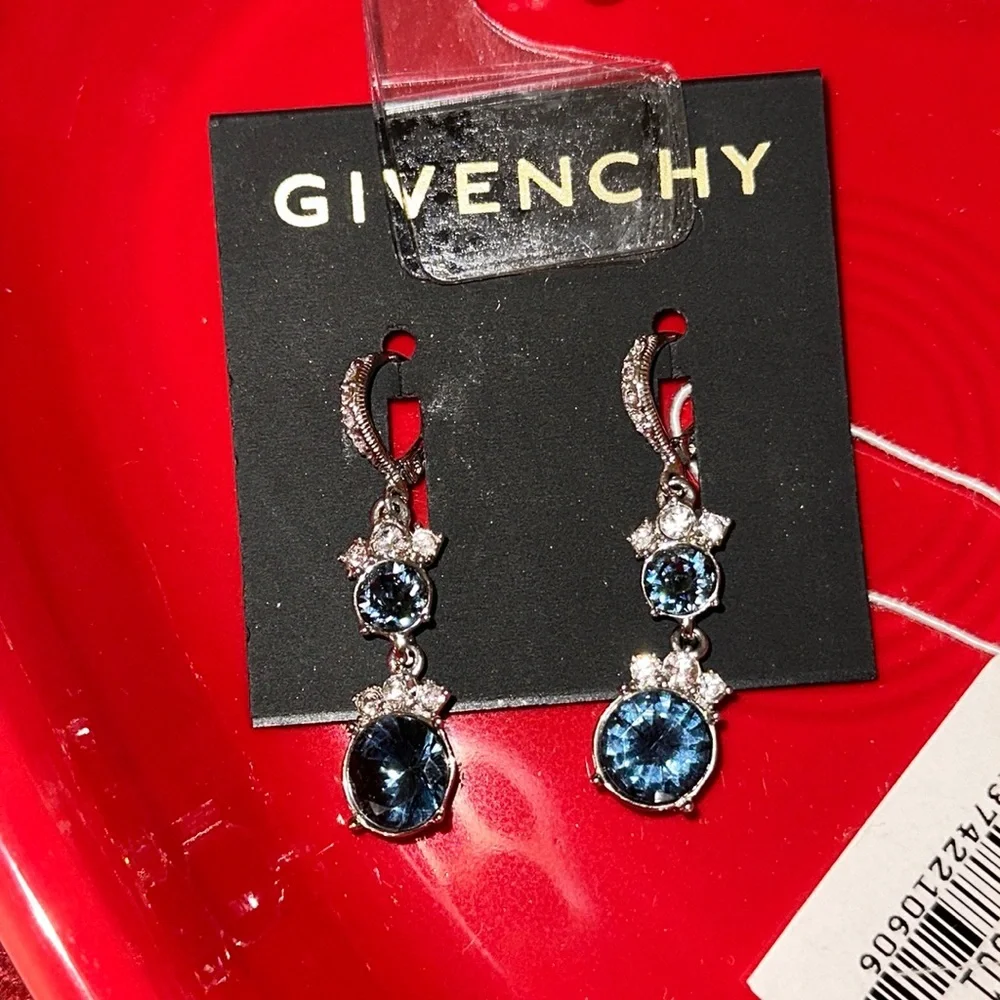 Givenchy Blue Crystal Double Drop Earrings - Picture 2 of 4